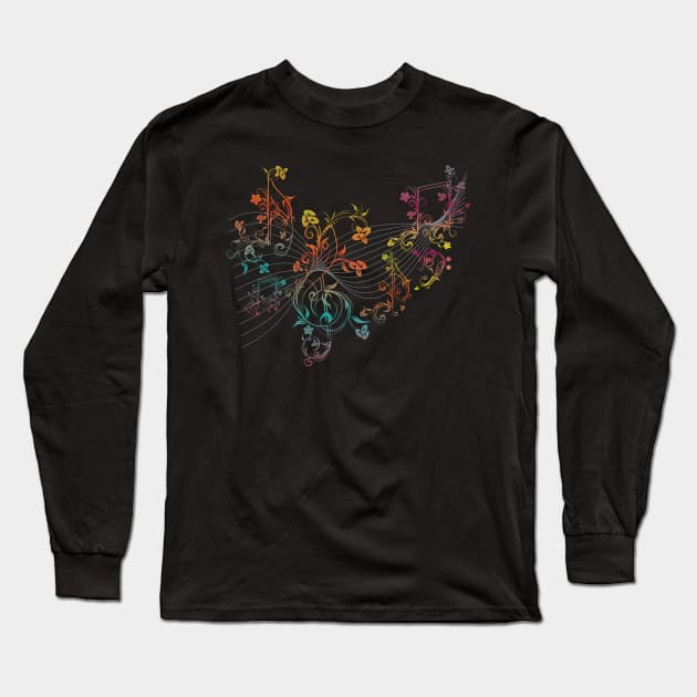Floral Music Notes Long Sleeve T-Shirt by AnnArtshock